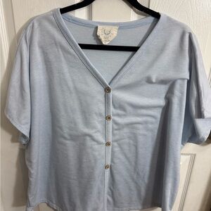 Fantastic Fawn Light Blue Button-Front V-Neck Top